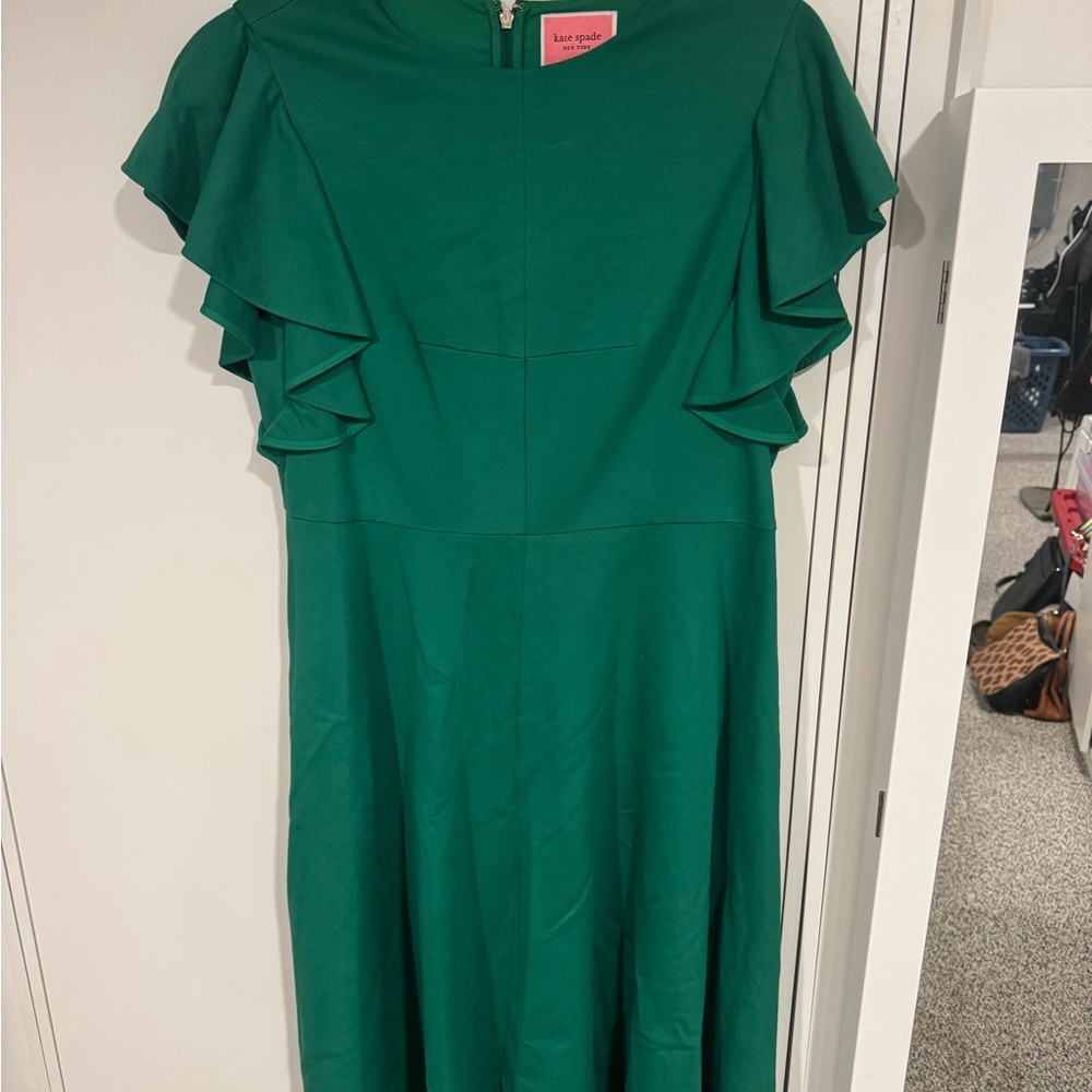 Kate Spade Emerald Midi Dress with Ruffle Sleeves